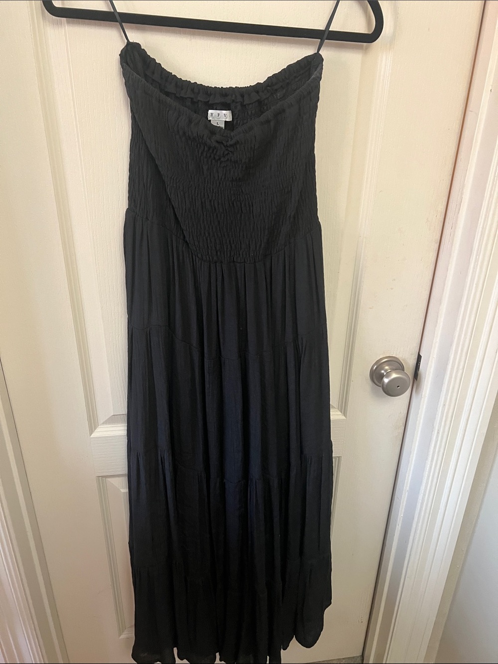 HYFVE Black Smocked Strapless Maxi